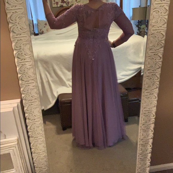 A-line Scoop Neckline Chiffon Lace Dress Lavender Plus Size main image 1